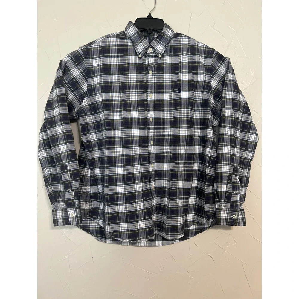 Polo Ralph Lauren Plaid Shirt Mens XL Navy Green Excellent Long Sleeve Button Up